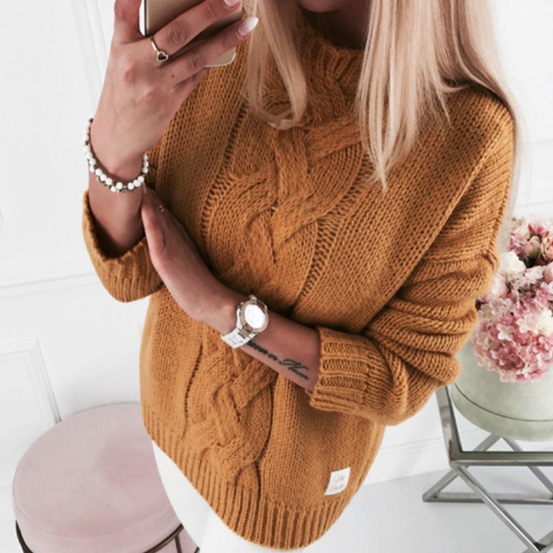 Autumn and winter women's high-necked women's solid-color knitted sweater