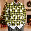 Men's Casual Loose Fit Long Sleeve Collared Shirt with Christmas Print for Holiday Parties