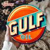 Vintage Metal Tin Sign Round Gulf Oil Brand Wall Art Garage Cafe Decor