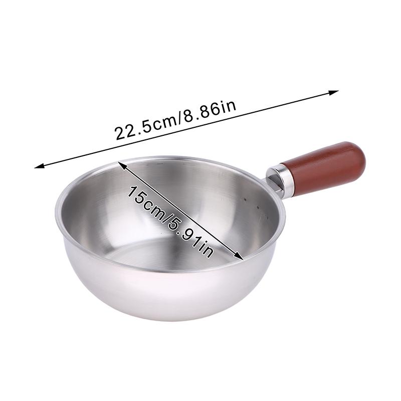 Single-Person Heat-Resistant Stainless Steel Pot Wood Handle For Fruit Salad Yogurt Breakfast Kitchen Cooking Bowl