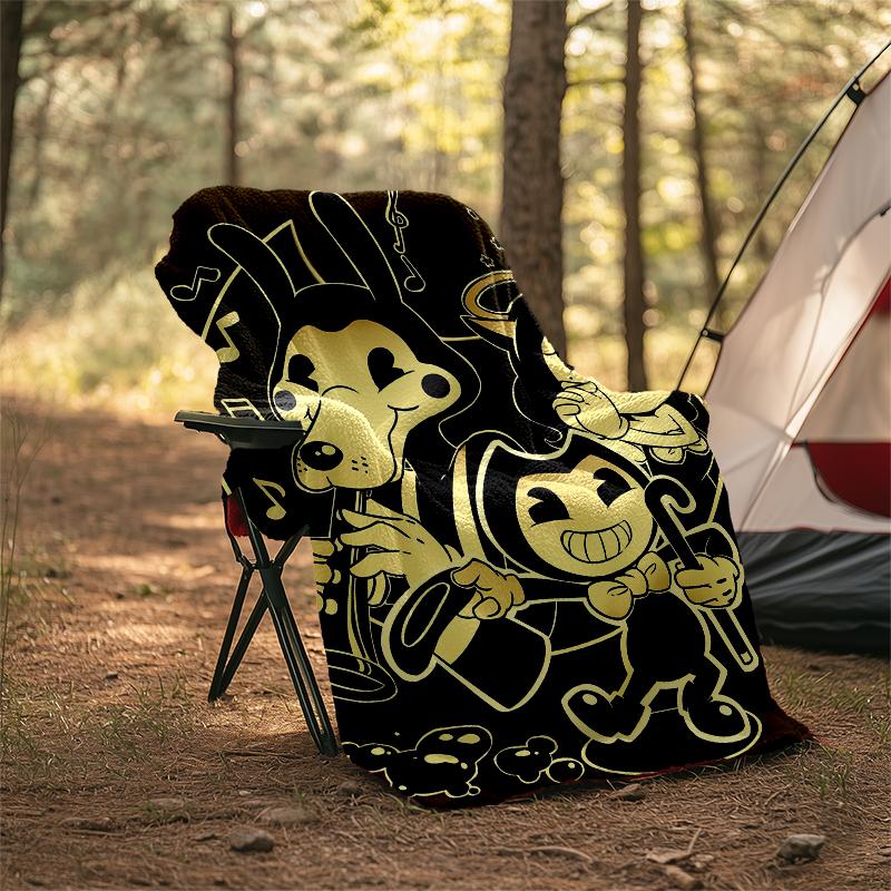 Bendy and the Ink Machine Theme Printed Blanket - Perfect for Couch, Bed, Travel & Outdoor Use | Machine Washable, Cozy & Durable.