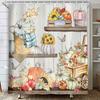 Farmhouse Fall Shower Curtain Autumn Thanksgiving Harvest Pumpkin On Rustic Wooden Board Fabric Retro Country Bathroom Decor