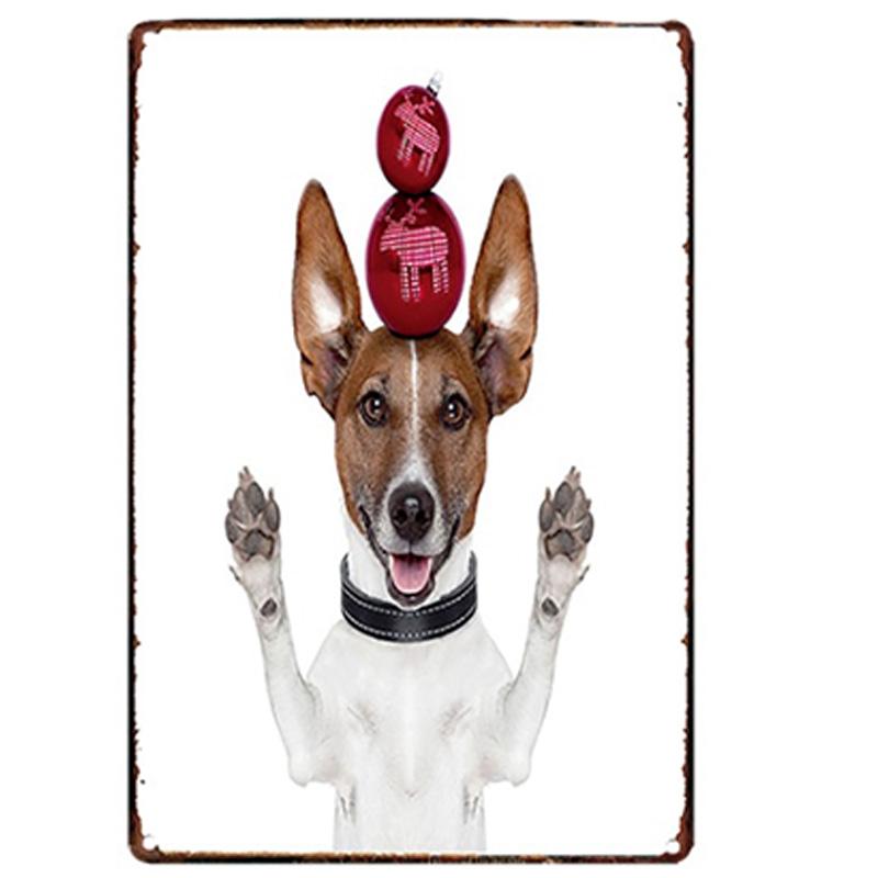Mfoever Christmas Dog Decor Metal Tinplate Poster New Year Festival Decor Xcm Cute Dog Poster