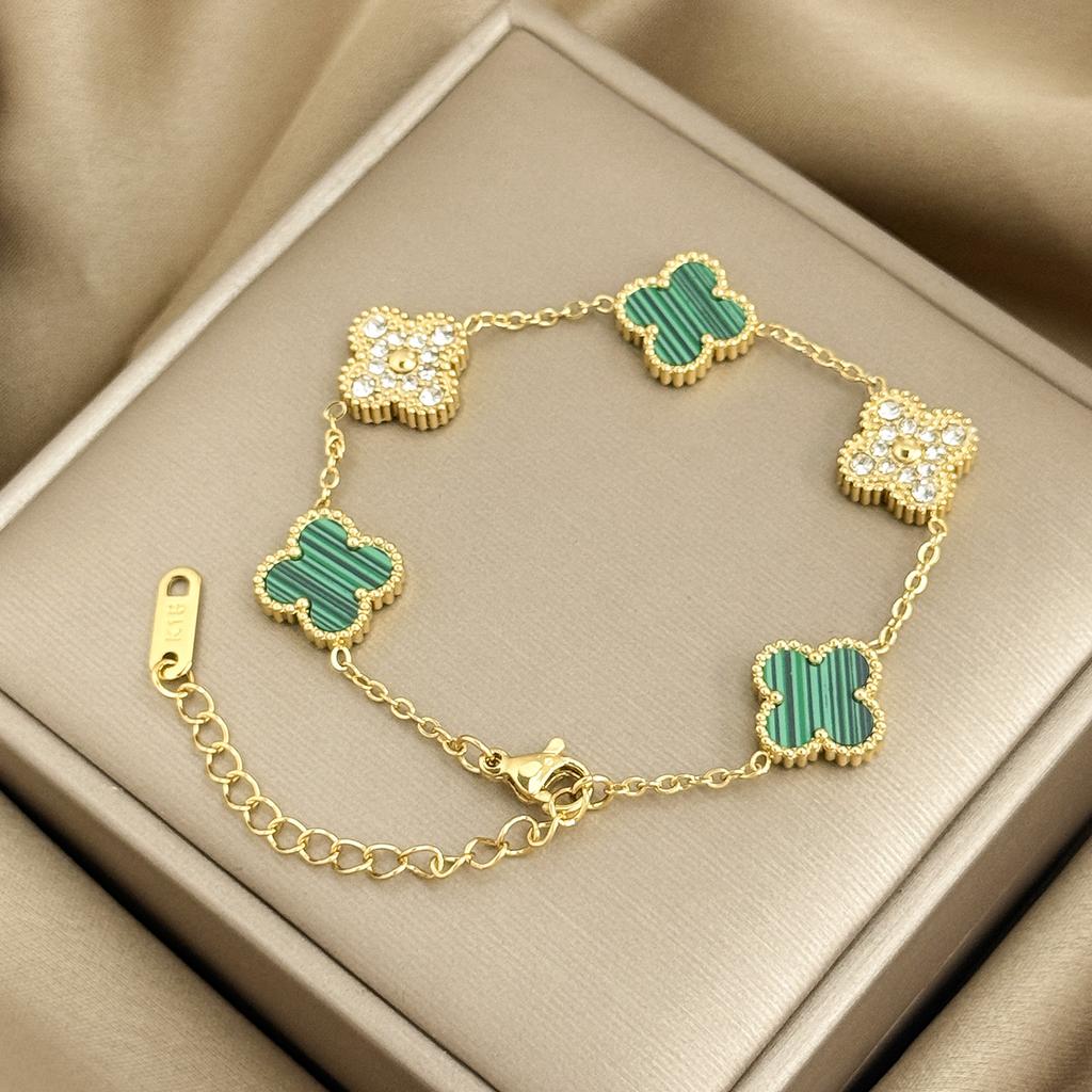 Bransoletka 13mm Koniczynka Czterolistna Dwustronna Platerowana Próżniowo Nieblaknąca Bransoletka Damska