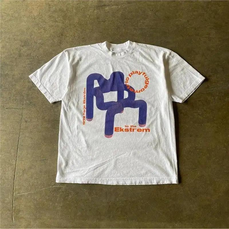 New T Shirt Classic Retro Harajuku Men Women Personalized Letter Print Pattern Top Streetwear High Quality Short Sleeved Couples