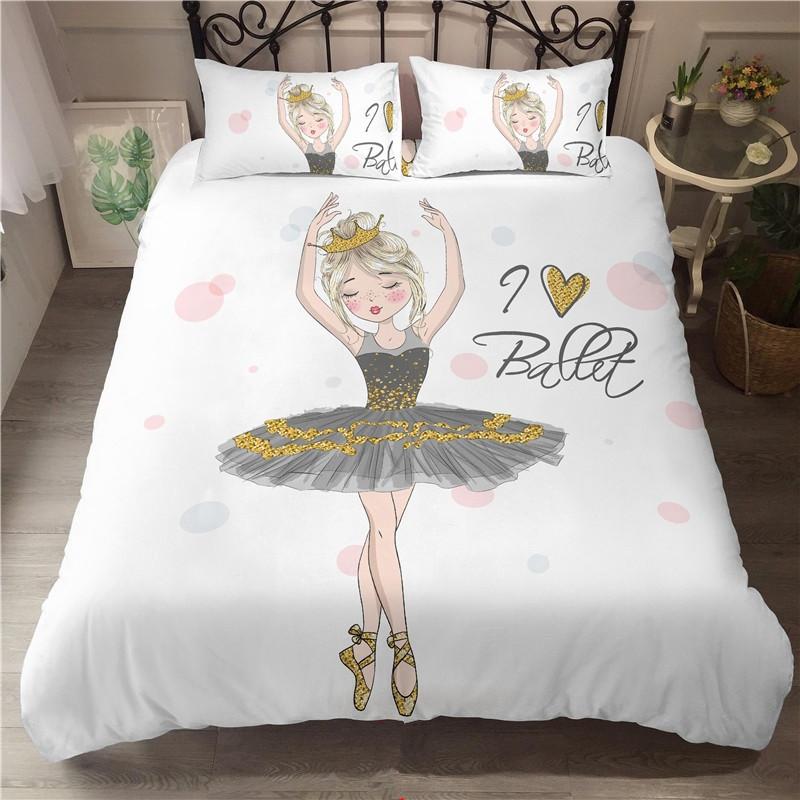 Set de husă de pilotă pentru fată care dansează balet, set de lenjerie de pat pentru fete, balerine din desene animate, pentru copii, adolescenți, husă de pilota dublă Queen King, din microfibră