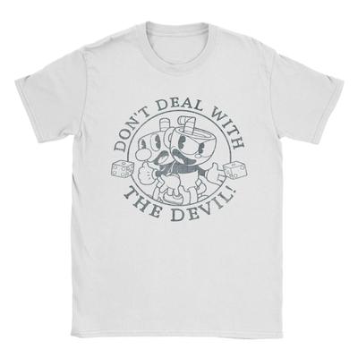 Men's T-Shirt Dont Deal With the Devil Circle Cuphead Vintage Cotton Tee Shirt Short Sleeve  T Shirts Round Collar