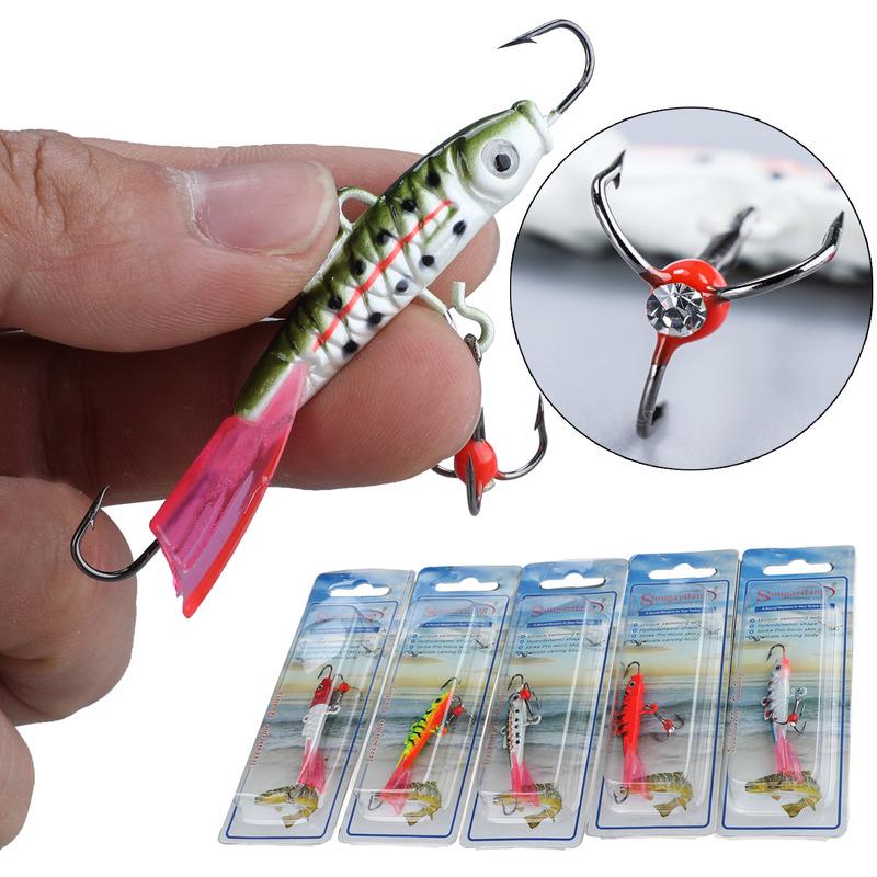 SOUGAYILANG Esche dure da pesca Jigs da ghiaccio Ami a tre punte Esche artificiali invernali Umpan Pancing