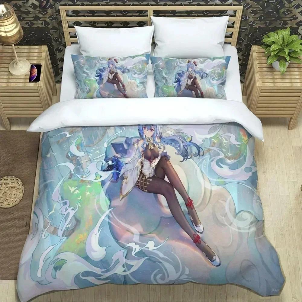 Juego de cama con diseño de Anime 3D Genshin Impact, funda de edredón, funda de almohada, tamaño King, Queen y Twin, para niños, niñas y adultos