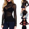 Womens See Through Long Sleeve High Neck Arm Shaper Top Mesh Blouse Casual T-Shirt