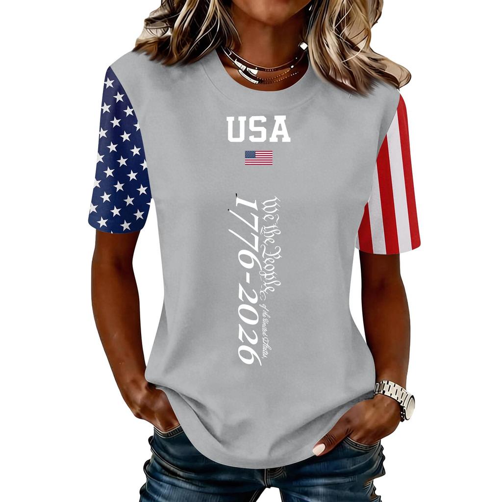 Women's Fashionable Casual Short Sleeve Print Round Neck Pullover Top