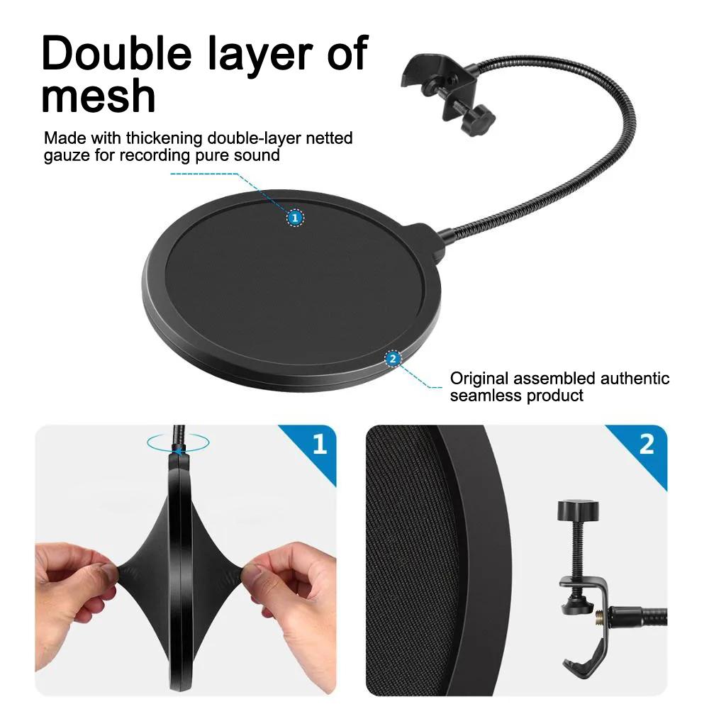 Double Layer Studio Microphone Pop Filter Flexible Wind Screen Sound Filter Blowout Mask Mic Shield for Recording Accessories