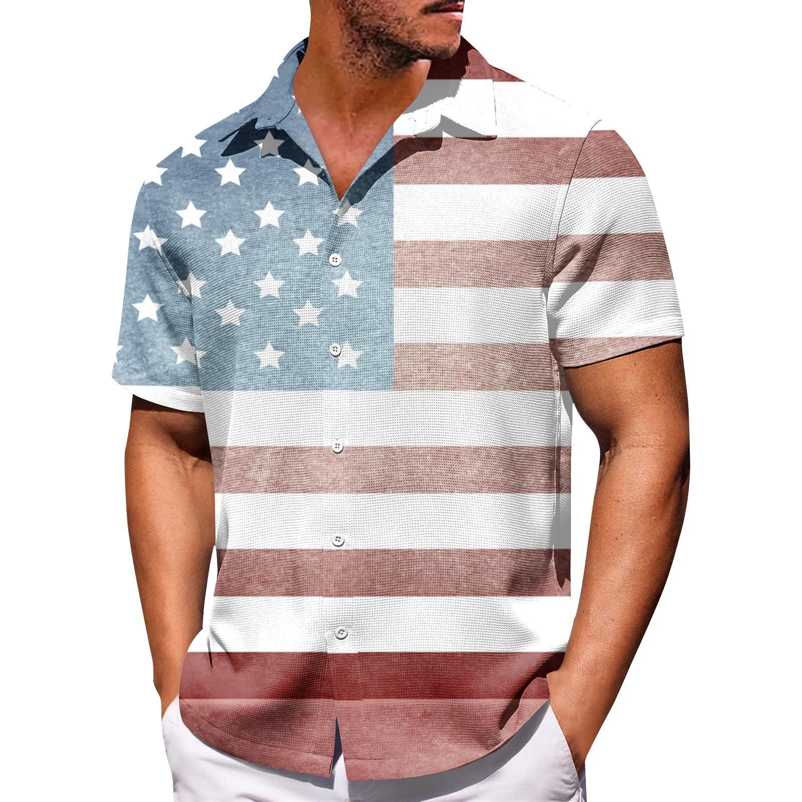 

Мужские рубашки с короткими рукавами и пуговицами на День независимости. Мужские повседневные модные рубашки с короткими рукавами. XL белый