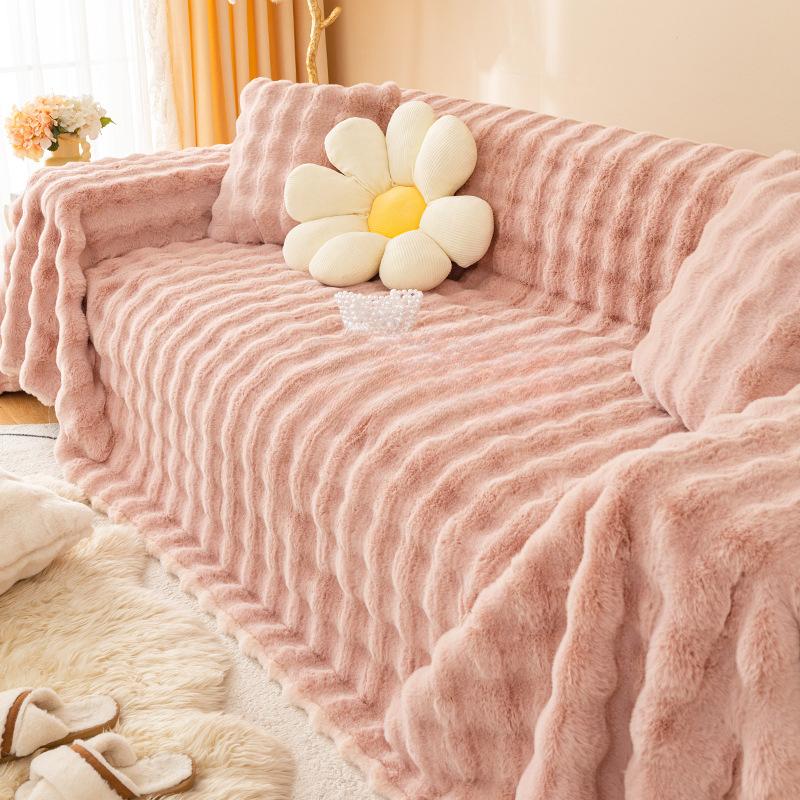 Thickened Rabbit Fur Sofa Cover Cloth Winter Anti-Scratching Plush Universal Sofa Cover Full Covered Cover Towel Blanket