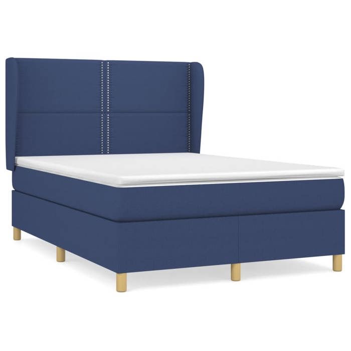 Lit avec matelas - Maison Exclusive - 140x200 cm - Tête de lit réglable - Tissu bleu - Ressorts ensachés