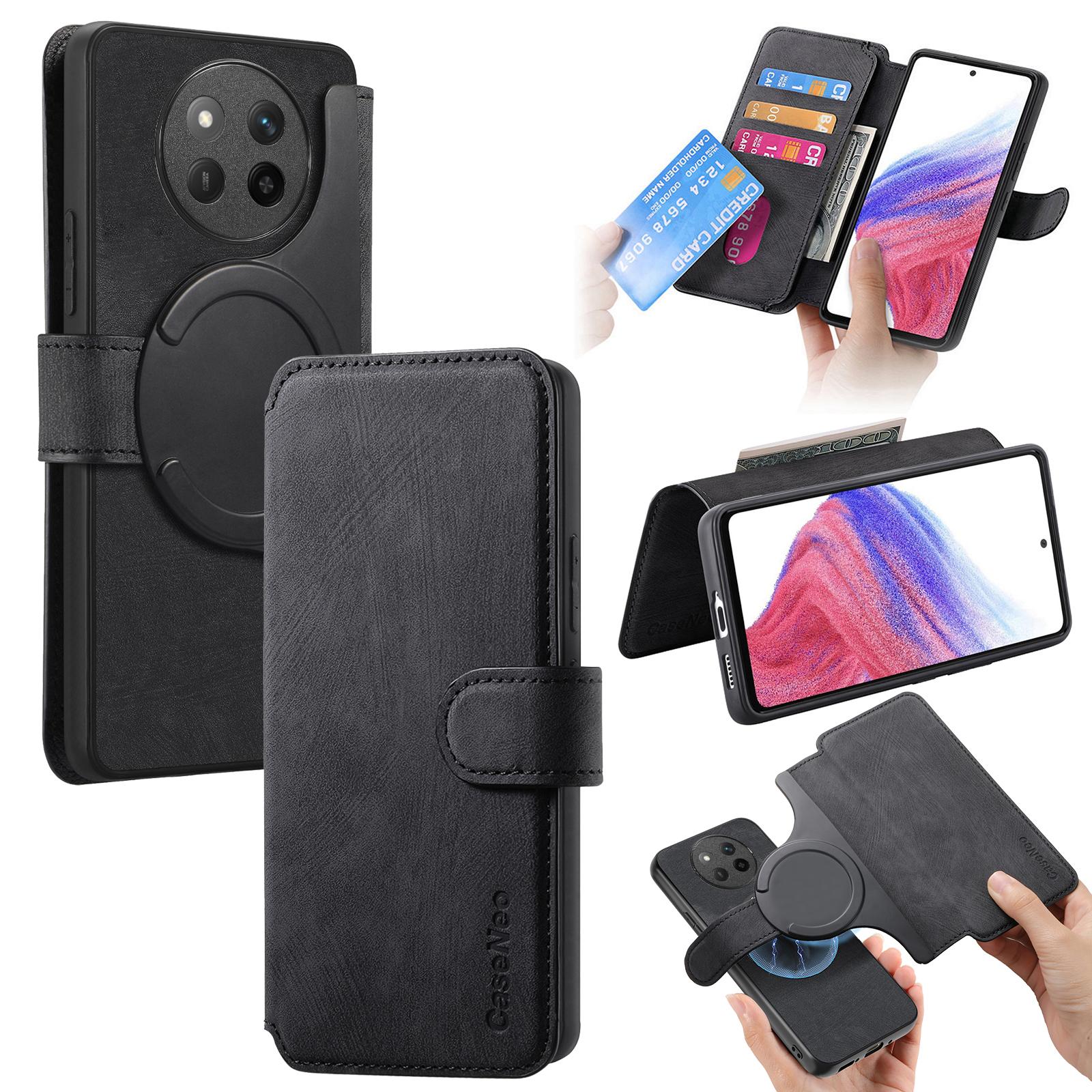 

For Honor X60 Pro 5G Magnetic Case CASENEO Detachable Leather Phone Wallet Cover Black