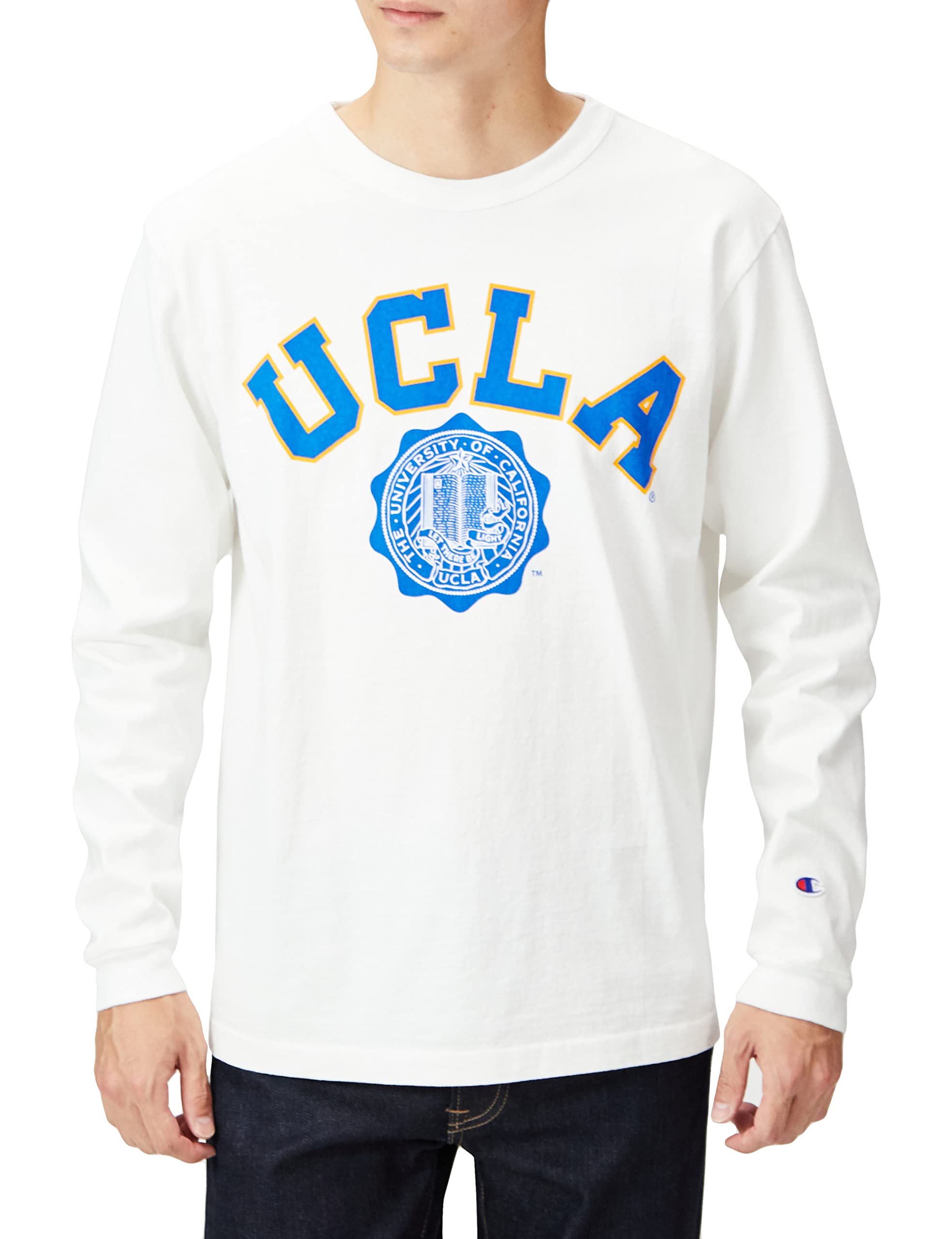 

Champion T1011 Tee Ten Eleven 7oz College Licensed Graphic Print UCLA Heavyweight Long Sleeve Made in Size L T-Shirt, 100% Cotton, USA, C5-W401, Men s белый