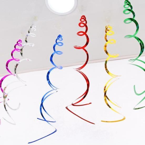 6PCS Spiral Pendant Party Streamers Hanging Plastic Streamer Spiral Pendant Twin Tail Party Ceiling Foil Swirl Decorations