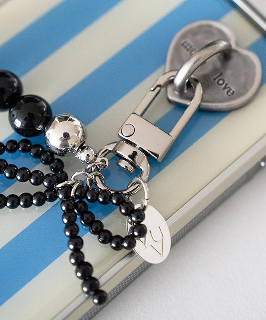 SUYV Mobile Phone Bead Keyring Modern Ribbon Black