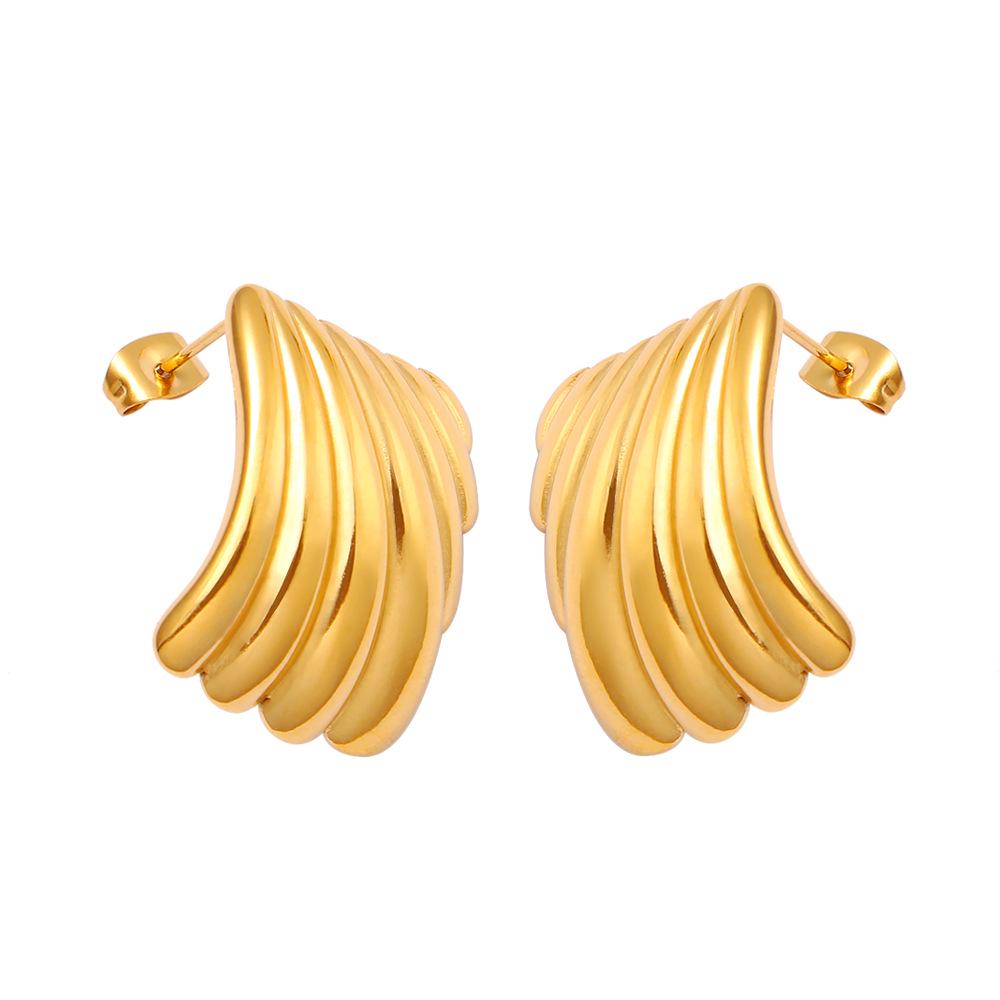 18K Gold Stainless Steel Shell Ear Studs - European & American Ins Style Fashionable OL