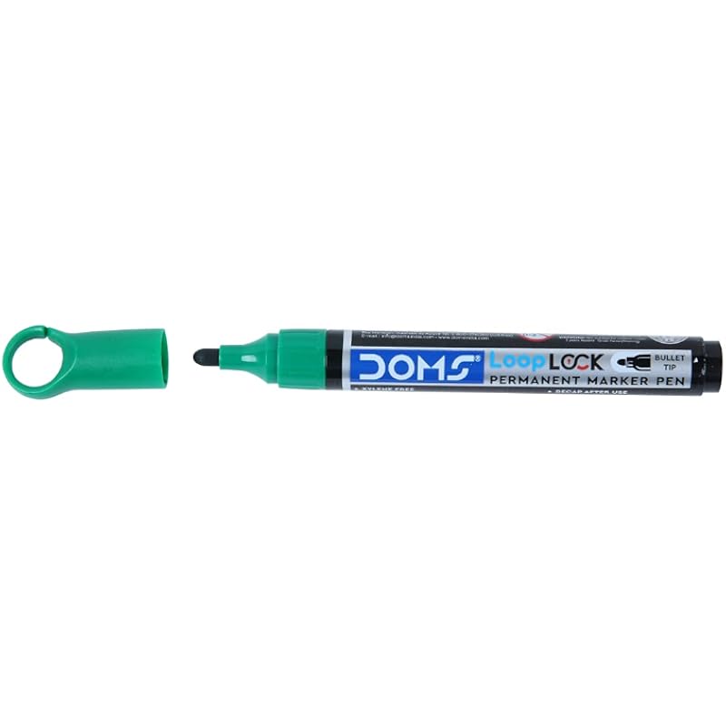 Doms Refilo Non-Toxic Hi-Tech Refillable Loop Lock Permanent Ink Pens (Green X 20 Set)