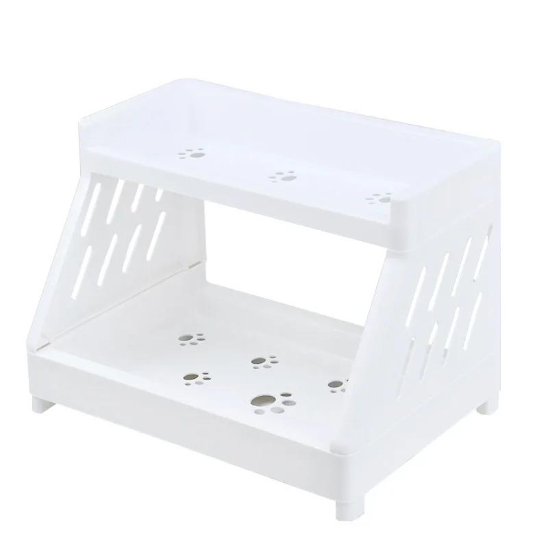 

Белый двухъярусный настольный органайзер для хранения вещей, полка-витрина с вырезом в виде кошачьей лапки, для домашнего офиса и комнаты в общежитии, 2 уровня белый