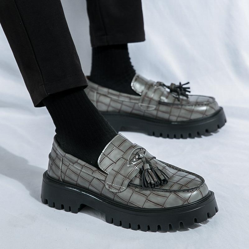 Men Loafers Black Platform Elevator Leather Shoes Thick Sole Formal Business Wedding Dress Prom Lightweight Shoes Large Size