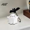 Children Room Desktop Decor Ghost Walking Dog Resin Figurine, Cute Holding Bat Balloon Statue, Spooky Halloween Souvenir Gift Decor, Mini Stable Base