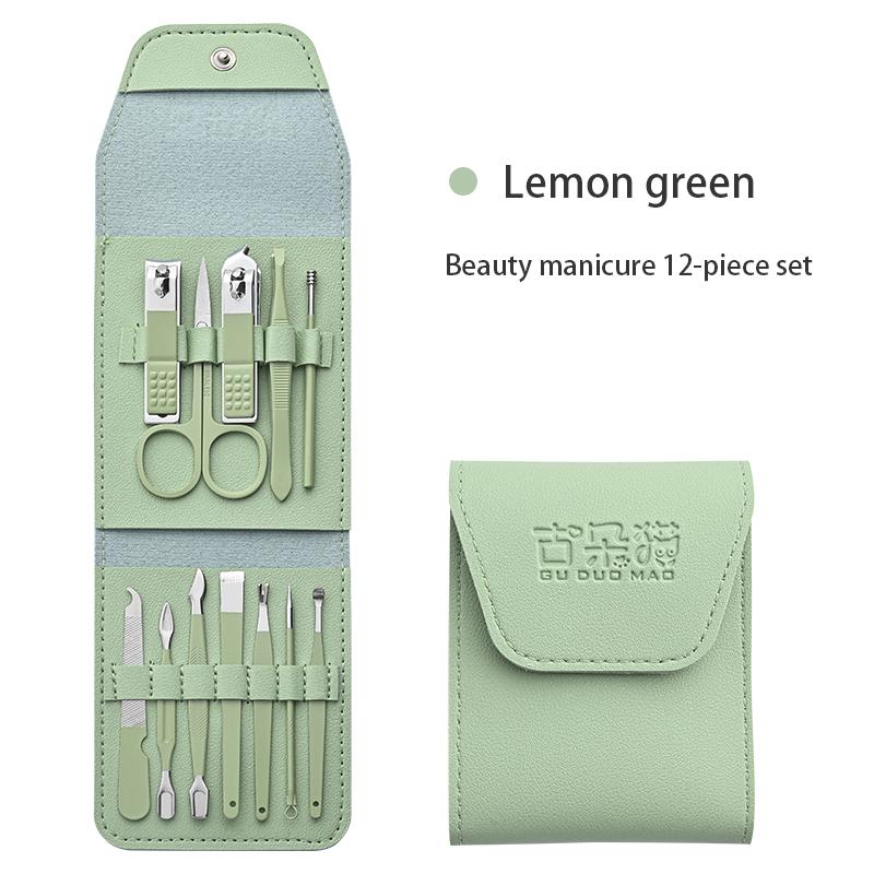 Nail Clipper Set 12 Pieces Finger Nail Clippers Diagonal Design Carbon Steel Wide Jaw Opening Portable Multi-functional Nail зелёный