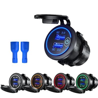 Quick Charge 3.0 Dual USB greito automobilinio įkroviklio lizdo priedai Neperšlampami 12V/24V QC3.0 maitinimo lizdas su jutikliniu jungikliu ir LED lempute