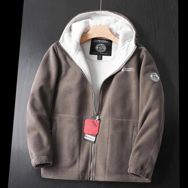 New Winter Men's Fleece Jacket British Street Thickened Polar Fleece Hooded Jacket Casual Plus Size Cold-proof Warm Pocket Coat