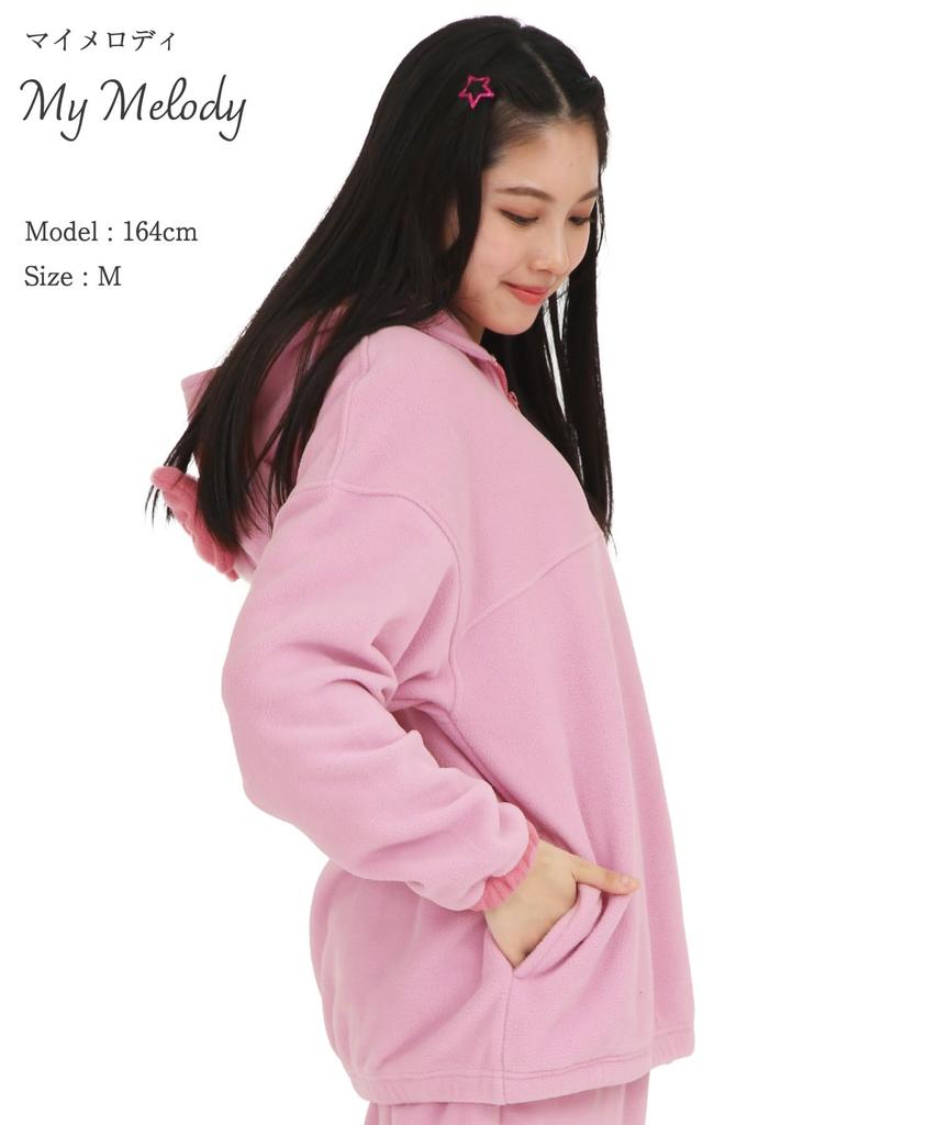 SAZAC My Melody Long Warm Top Half-Zip Hoodie, Fleece, Women's, Sleeve, (Pink/L/SAN1859)