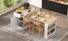 Kitchen Island with Casters, Extendable Dining Table with Foldable Tabletop, Power Strips and Hooks, Sideboard or Bar Table for Dining Room (White)