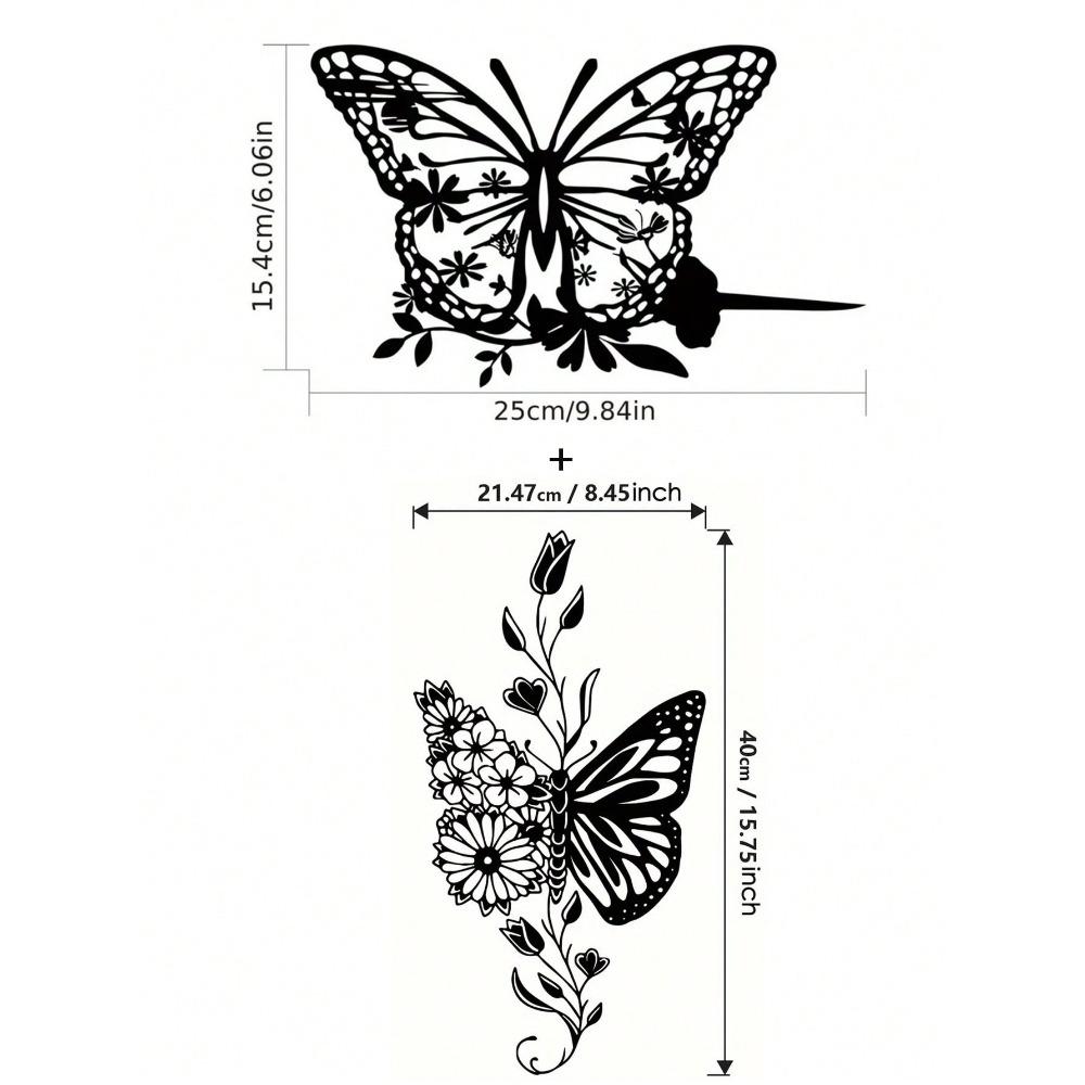 Wrought Iron Butterfly Wall Art Outdoor Porch Metal Decor Floral Home Living Room Garden Decoration 1pc