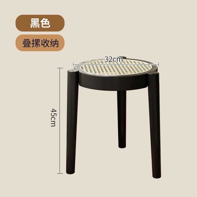 Rubberwood Home Stool Breathable Rattan Dining Chair Natural Wood Dining Stool Stackable Mid-Century Living Room Chair