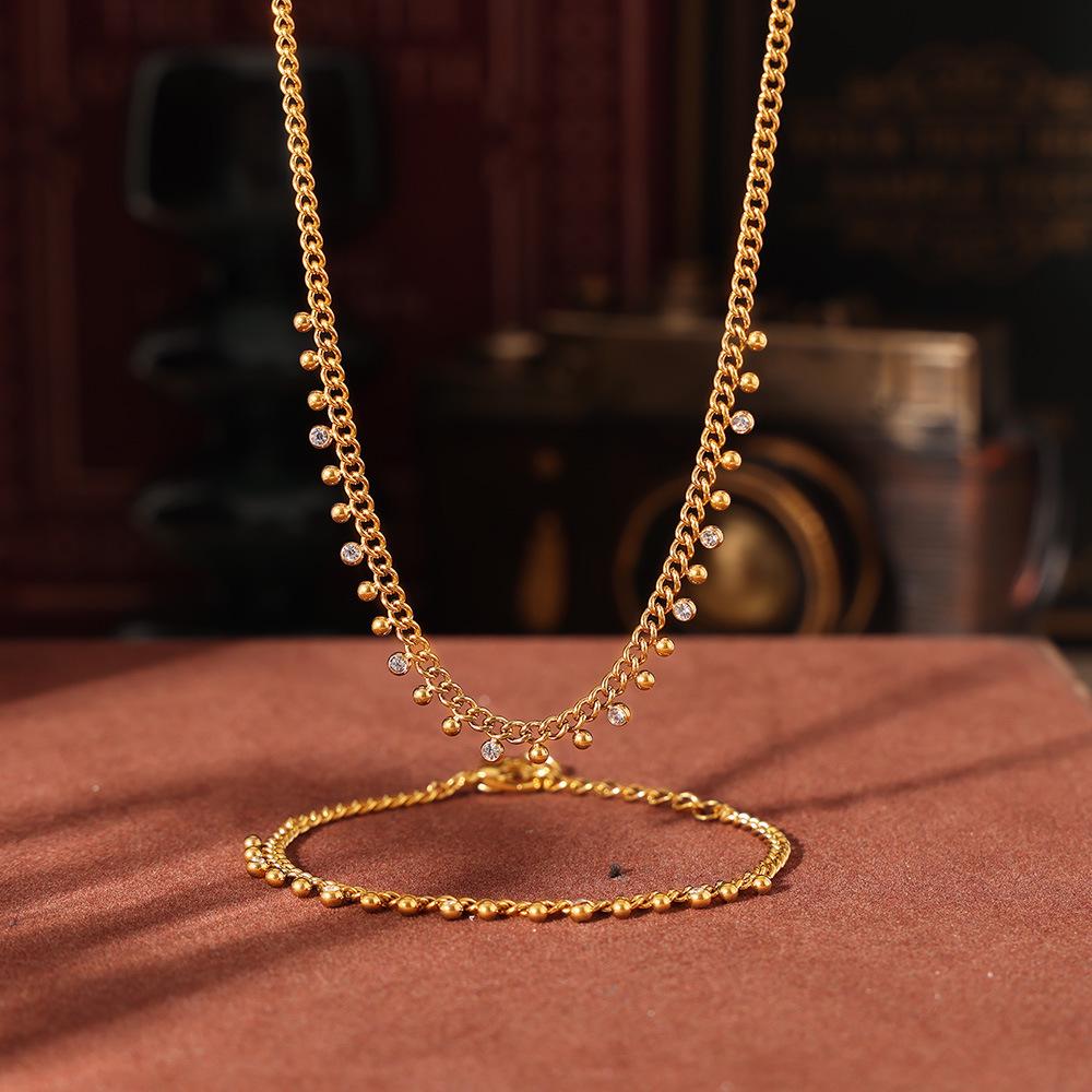 18K Gold-Plated Tassel Necklace & Bracelet Set with Inlaid Diamonds