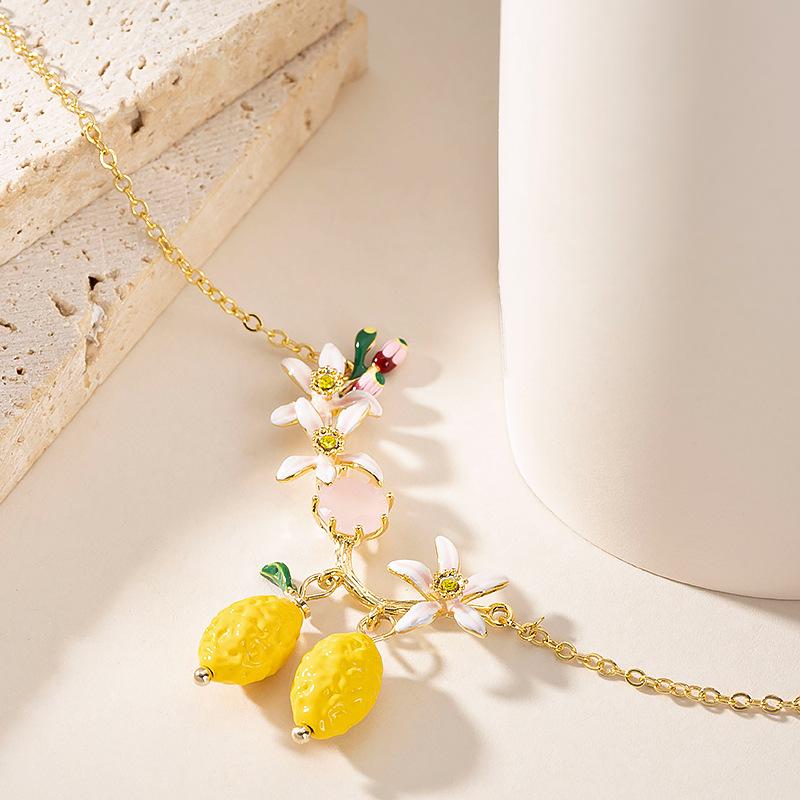 

Korean version of sweet and delicate small fresh enamel lemon flower collarbone chain women s light luxury temperament high-end necklace jewelry