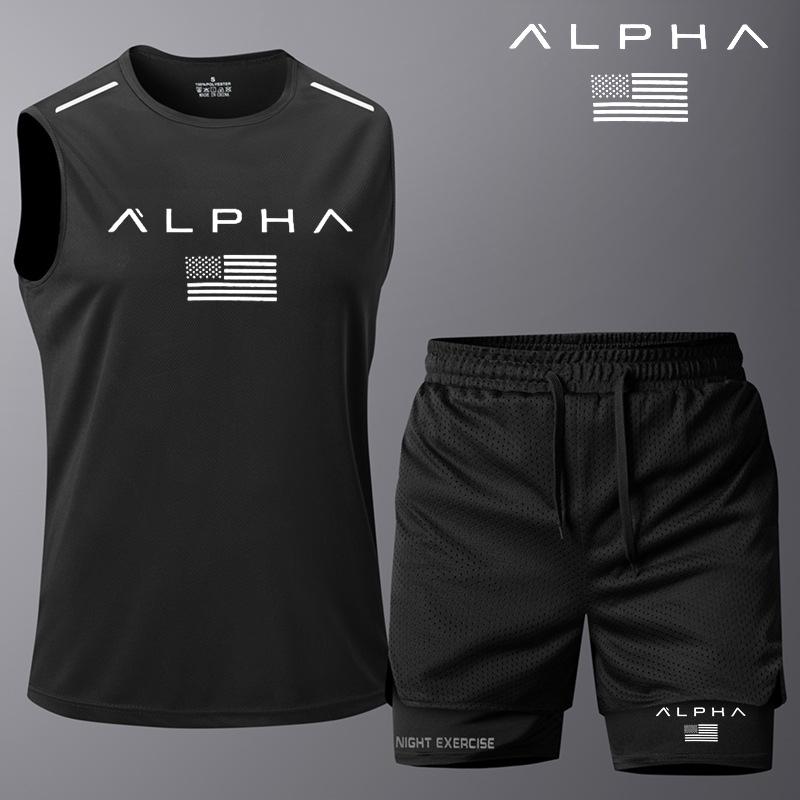 Summer New Men s Sleeveless T-shirt+shorts Pants Sports Two-piece Set Gym Fashion Casual Men Women Sports Two Piece Set XS