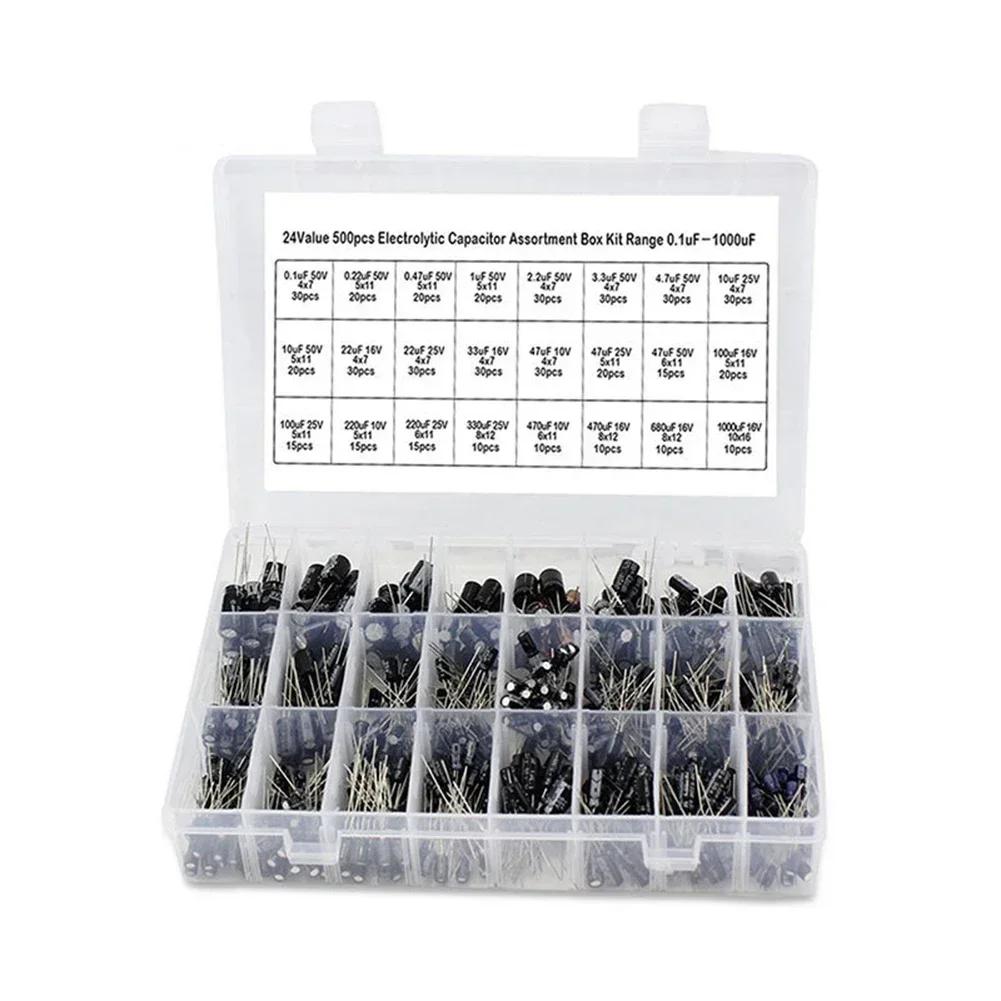 Electrolytic Capacitors 271.6G 500pcs Aluminum DIY 0.1 UF-1000 UF For Various Electronic Applications Manufacturing Circuits