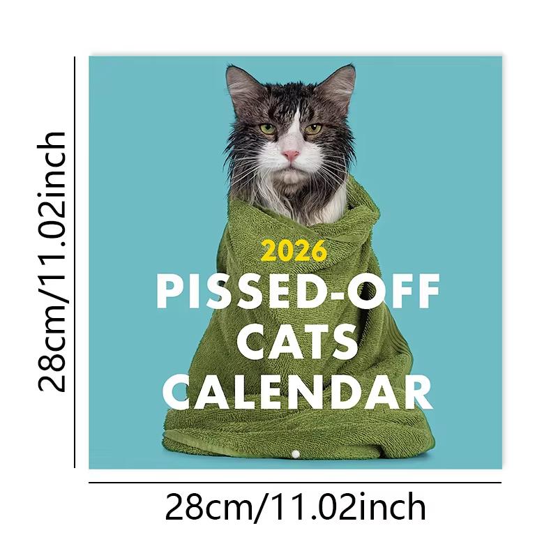 2026 Pissed-off Cats Wall Calendar Living Room Bedroom Hanging Decoration Grid Cats Color Inside Pages Monthly Planner
