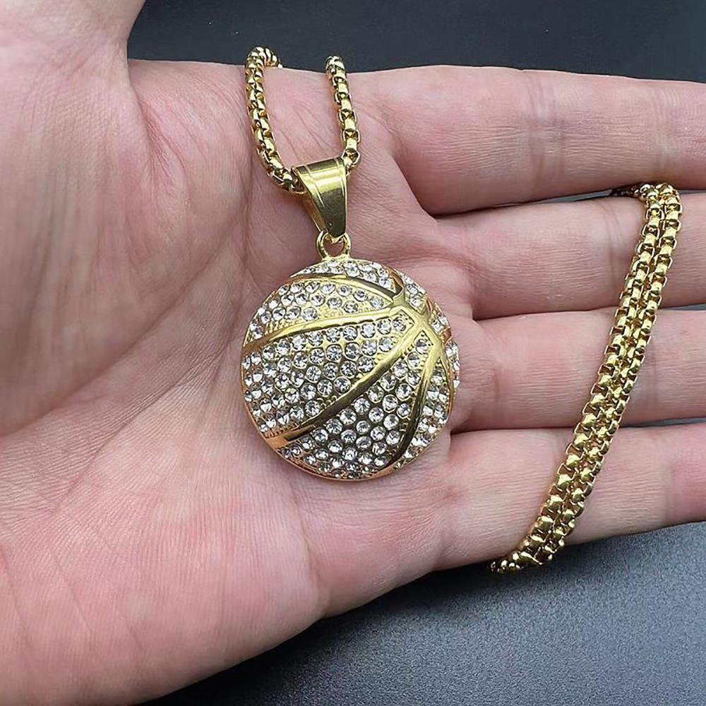 Fashion Stainless Steel Basketball Pendant Charm Men's Necklace Sports Hip Hop Pendant Collar Chains Necklace Jewelry Fans Gift