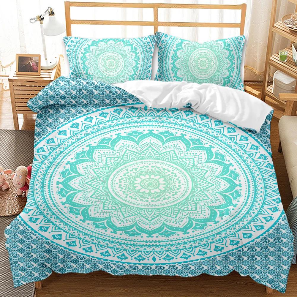 Povlak na přikrývku Bohemian Mandala Queen Size Kravata Spirála Povlak na přikrývku Hippie Boho Povlečení Exotická květinová polyesterová přikrývka