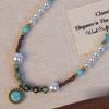 Titanium Steel Colored Stone Pearl Beaded Pendant Necklace Retro Light Luxury Niche Collarbone Chain Versatile Temperament High-end Jewelry