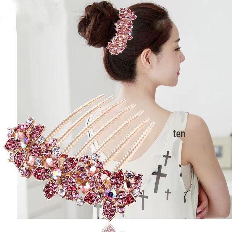 Korean Rhinestone Adult Hairpin: Seven-Tooth Metal Comb Hair Ornament