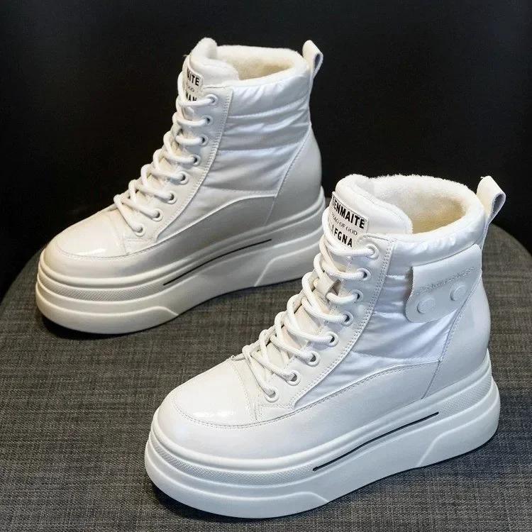 

Модные женские зимние ботинки на толстой высокой платформе со шнурками, белые туфли на шнуровке для женщин, ботинки с круглым носком, женские, распродажа, теплые, удобные 35