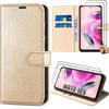 Case + 2 Tempered Glasses for Xiaomi Redmi Note 12S, Shockproof Leather Effect Case with Golden Card Holder (not for Redmi Note 12)