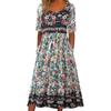 2024 Summer Bohemian Print Women's Maxi Dress with Round Neck and Short Sleeves