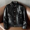New Waxed Horsehide Leather Jacket for Men Stylish Slim Fit Short Biker Coat with Stand Collar