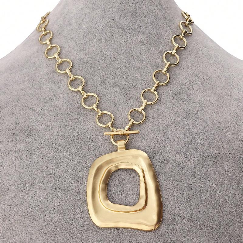 Matte Gold Color Asymmetrical Hollow Square Pendant Thick Rope Necklace for Gift Giving Women's Daily Party and Banquet Wear