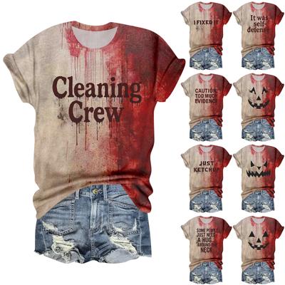 Women's Casual Round Neck Halloween Print Short Sleeve T-Shirt Top